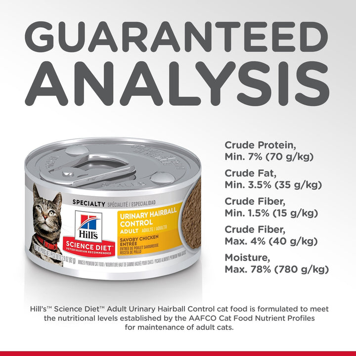 Hill's Science Diet Adult Urinary Hairball Control Canned Cat Food 24 x 82g - Just For Pets Australia