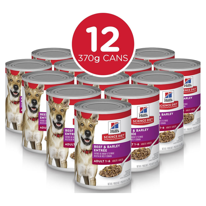 Hills Science Diet Adult Beef & Barley Entrée Canned Dog Food, 370g, 12 Pack - Just For Pets Australia