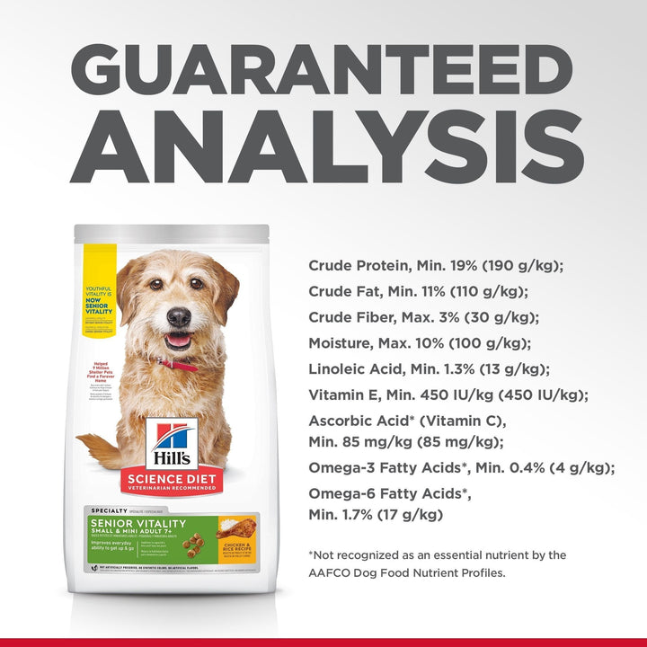 Hill's Science Diet Adult 7+ Senior Vitality Small & Mini Senior Dry Dog Food 1.58kg - Just For Pets Australia
