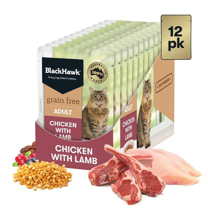 Black Hawk Grain Free Adult Chicken With Lamb In Jelly Wet Cat Food Pouches 85G - Just For Pets Australia