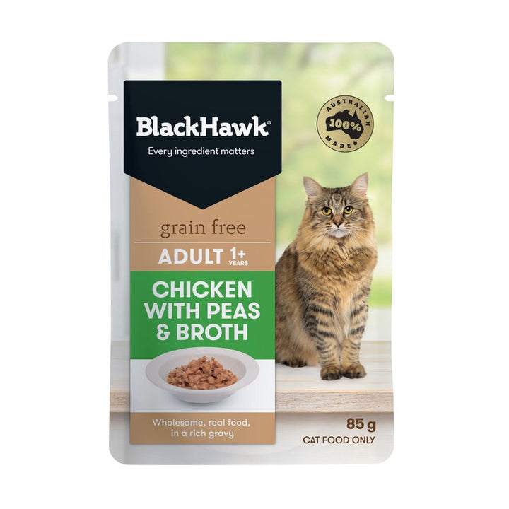 Black Hawk Grain Free Adult Chicken With Peas Broth And Gravy Wet Cat Food Pouches 85G