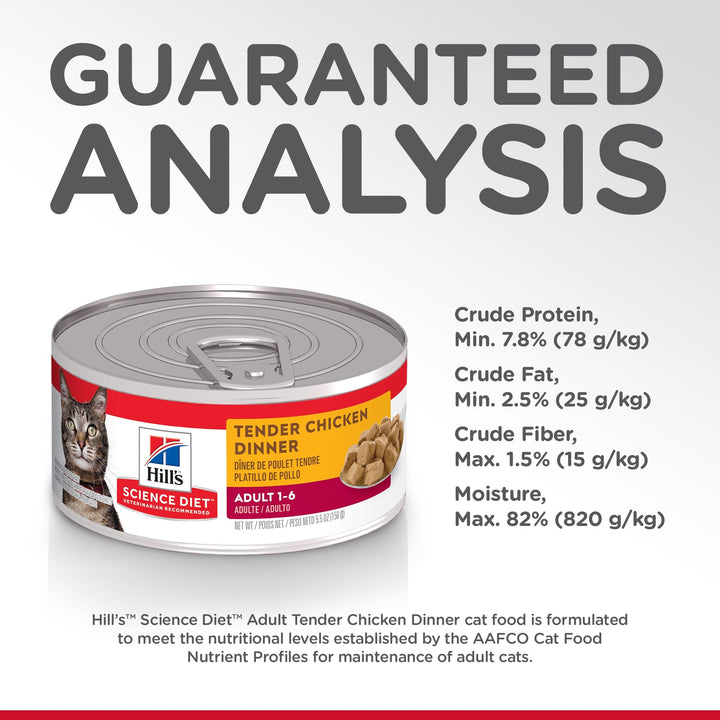 Hill's Science Diet Adult Tender Chicken Dinner Canned Cat Food, 156g, 24 Pack - Just For Pets Australia