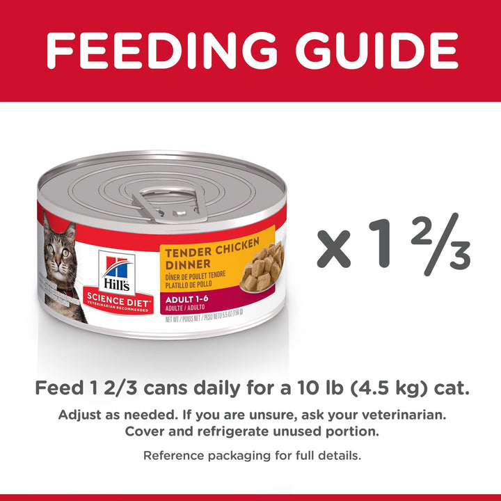 Hill's Science Diet Adult Tender Chicken Dinner Canned Cat Food, 156g, 24 Pack - Just For Pets Australia