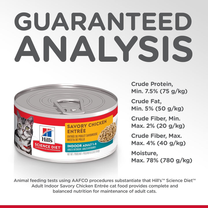 Hill's Science Diet Adult Indoor Savory Chicken Entrée Canned Cat Food, 156g, 24 Pack - Just For Pets Australia