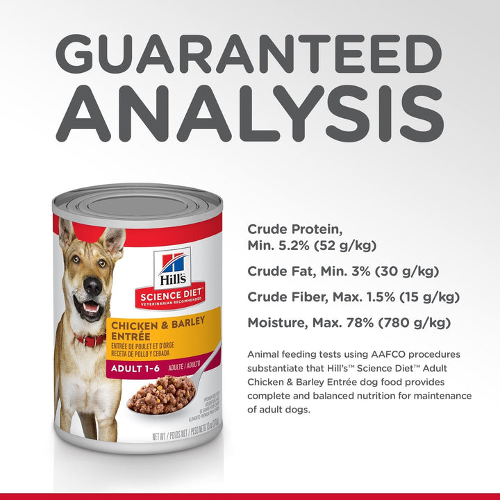 Hill's Science Diet Adult Chicken & Barley Entrée Canned Dog Food, 370g, 12 Pack - Just For Pets Australia