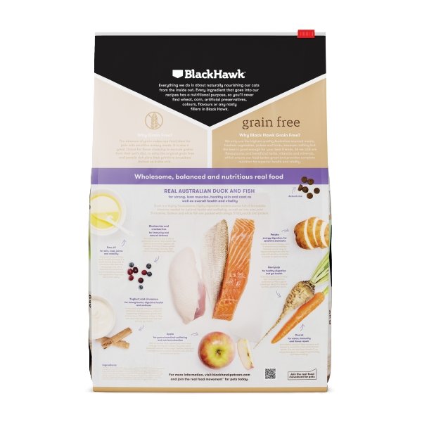 Black Hawk Grain Free Adult Cat Duck & Fish Dry Food - Just For Pets Australia