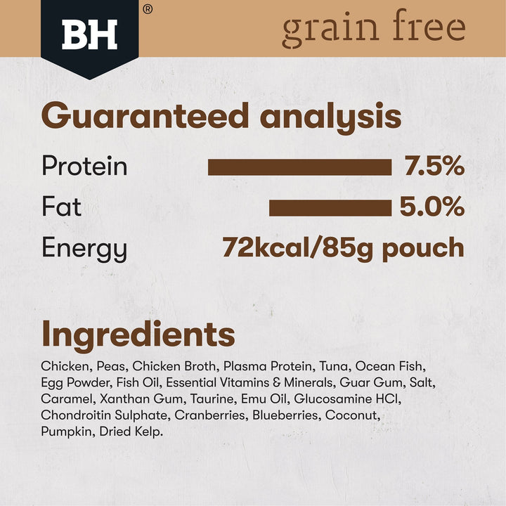 Black Hawk Grain Free Adult Chicken With Tuna Ocean Fish And Gravy Wet Cat Food Pouches 85G - Just For Pets Australia