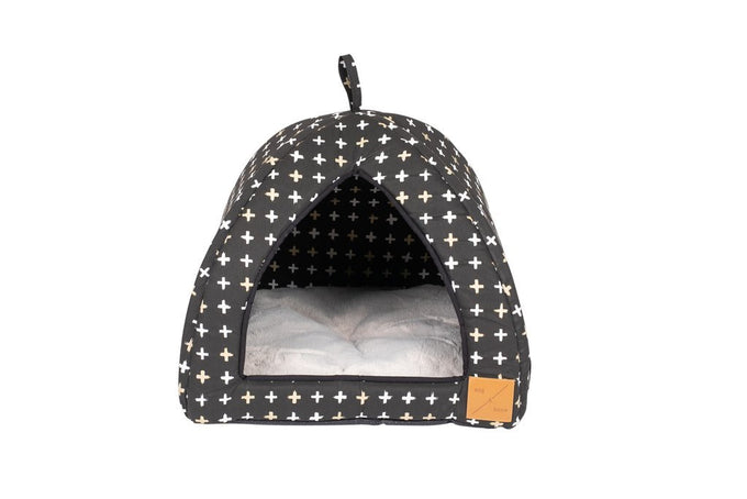 Mog & Bone Cat Igloo - Black Metallic Cross Print - Just For Pets Australia