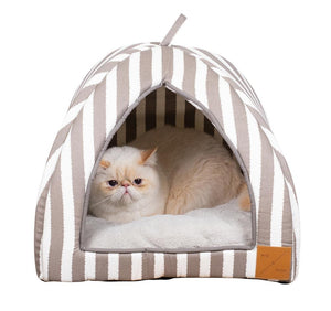 Mog & Bone Cat Igloo - Latte Hampton Stripe Print - Just For Pets Australia