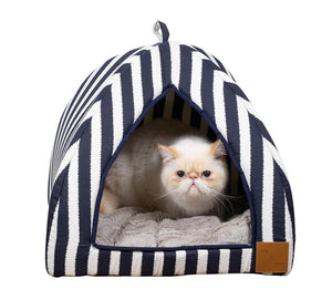 Mog & Bone Cat Igloo - Navy Hampton Stripe Print - Just For Pets Australia