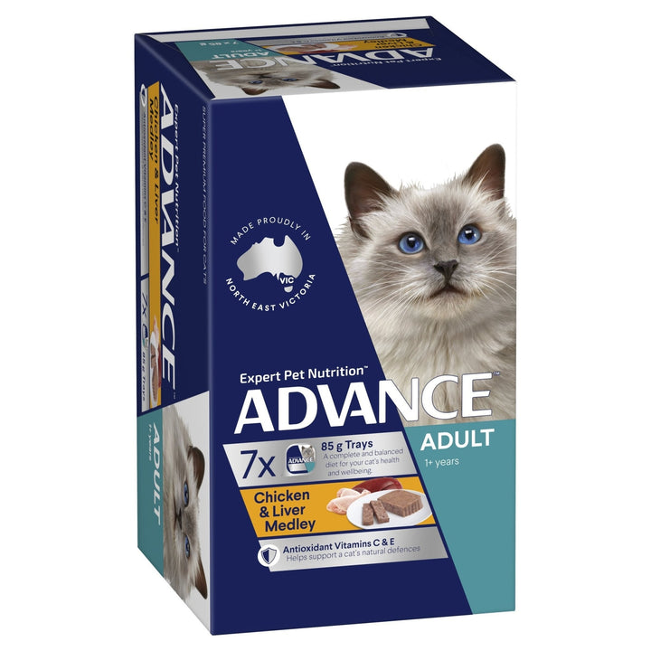 ADVANCE Adult Wet Cat Food Chicken & Liver Medley 7x85g Trays - Just For Pets Australia
