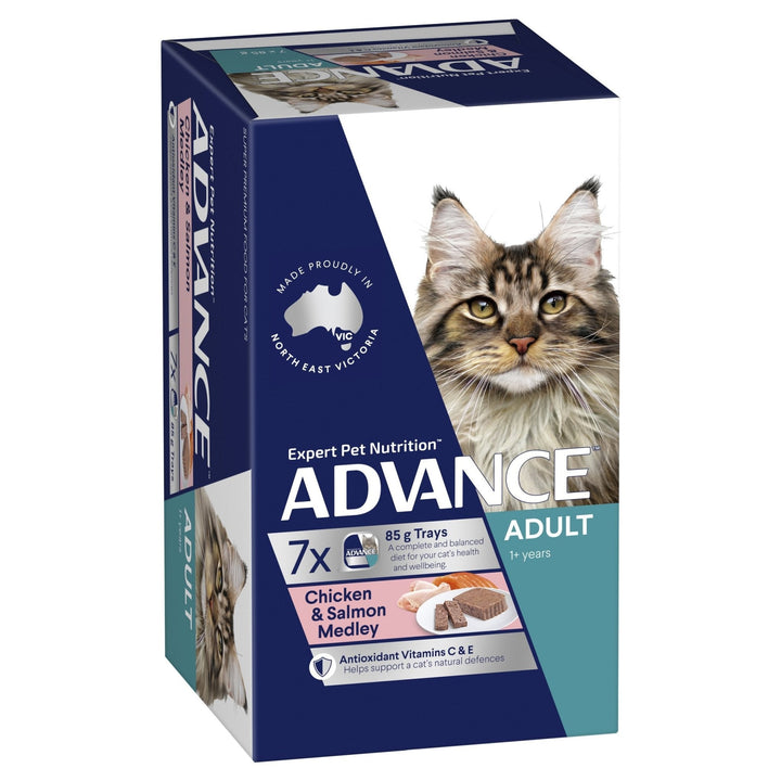 ADVANCE Adult Wet Cat Food Chicken & Salmon Medley 7x85g Trays - Just For Pets Australia