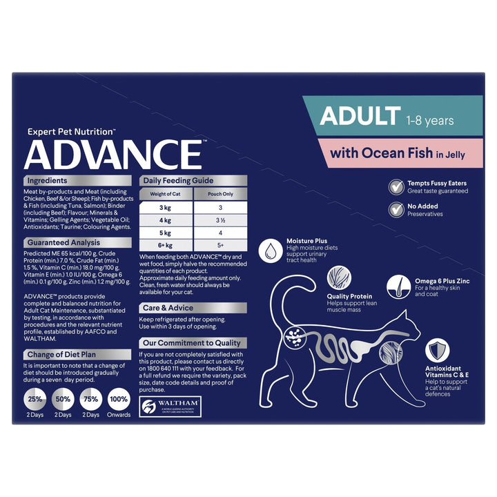 ADVANCE Adult Wet Cat Food Ocean Fish In Jelly 12x85g Pouches - Just For Pets Australia