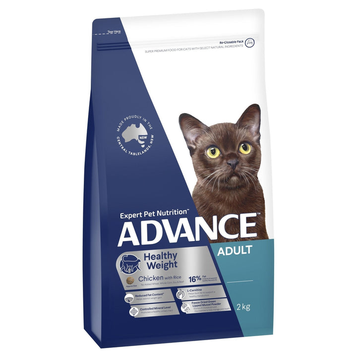 ADVANCE Healthy Weight Adult Dry Cat Food Chicken with Rice 2kg Bag - Just For Pets Australia