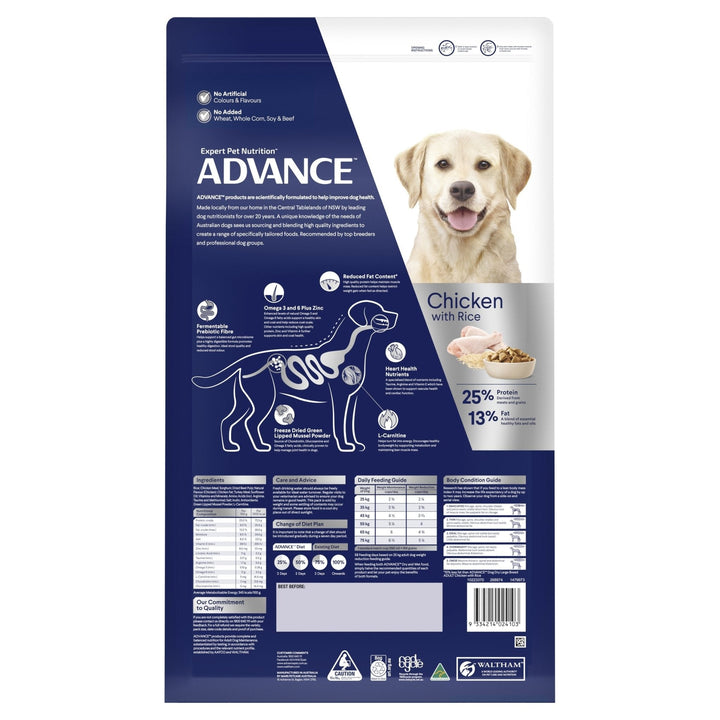 ADVANCE Healthy Weight Large Adult Dry Dog Food Chicken with Rice 13kg Bag - Just For Pets Australia