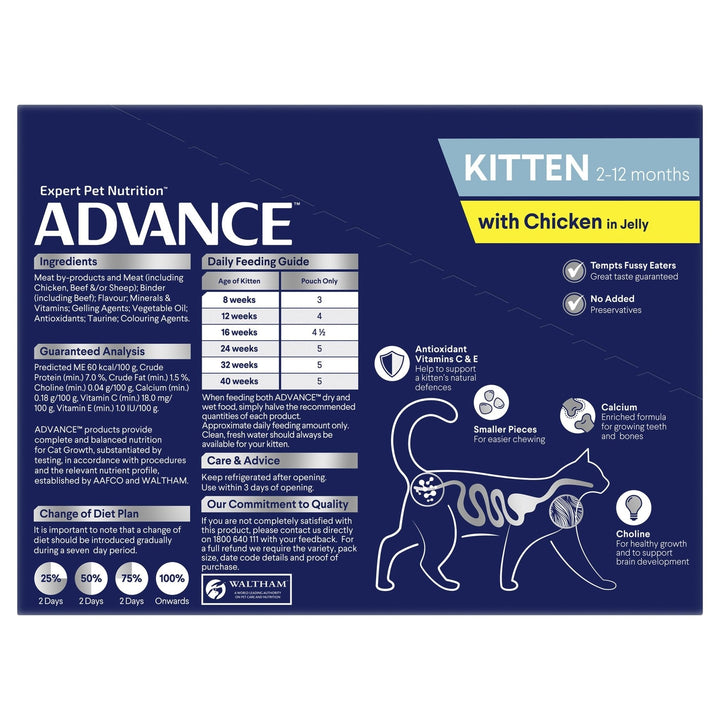 ADVANCE Kitten Wet Cat Food Chicken In Jelly 12x85g Pouches - Just For Pets Australia