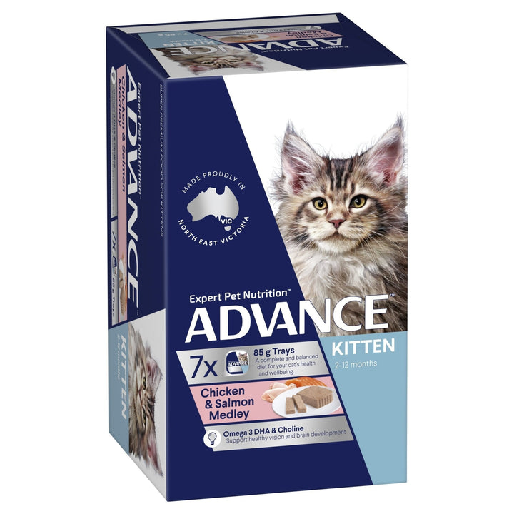 ADVANCE Kitten Wet Cat Food Chicken & Salmon Medley 7x85g Trays - Just For Pets Australia