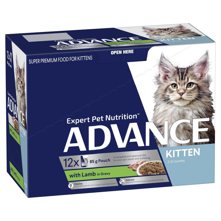 ADVANCE Kitten Wet Cat Food Lamb In Gravy 12x85g Pouches - Just For Pets Australia