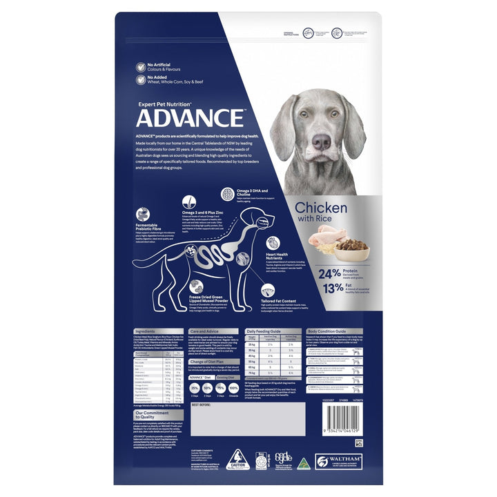 ADVANCE Large Healthy Ageing Dry Dog Food Chicken with Rice 15kg Bag - Just For Pets Australia