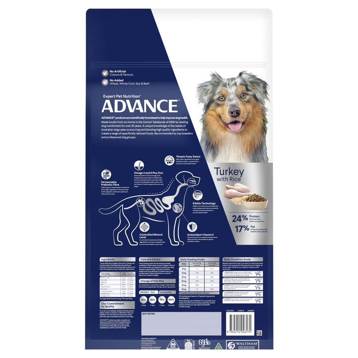 ADVANCE Medium Adult Dry Dog Food Turkey with Rice - Just For Pets Australia