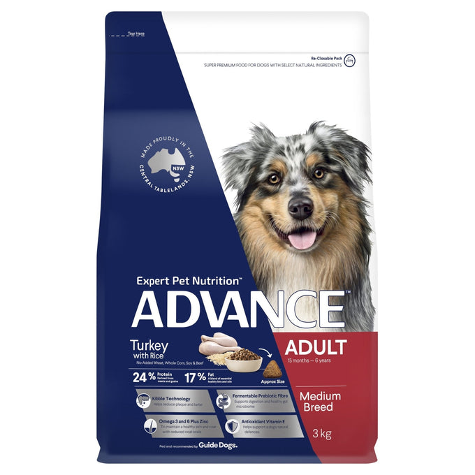 ADVANCE Medium Adult Dry Dog Food Turkey with Rice - Just For Pets Australia