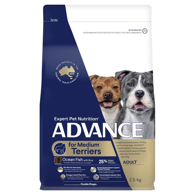 ADVANCE Medium Terriers Dry Dog Food Ocean Fish with Rice - Just For Pets Australia