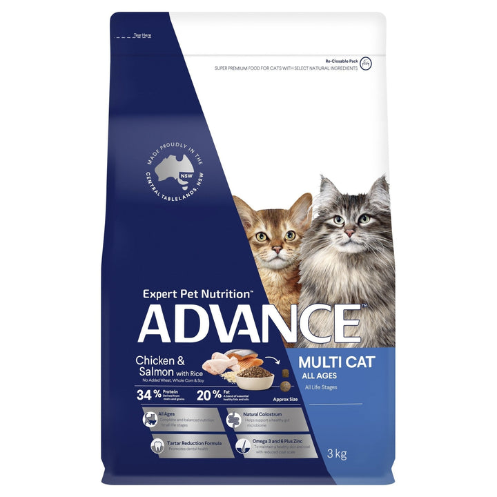 ADVANCE Multi Cat Dry Cat Food Chicken & Salmon with Rice - Just For Pets Australia