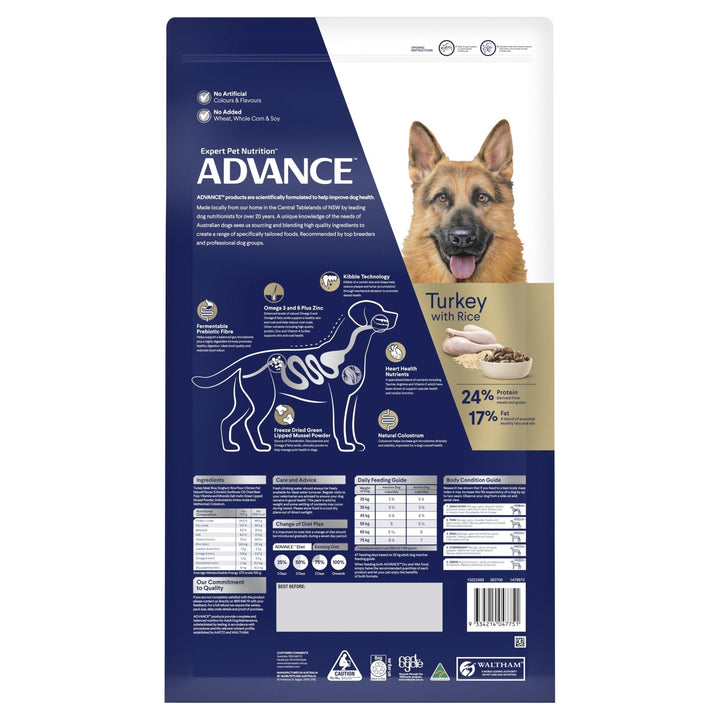 ADVANCE Shepherds Dry Dog Food Turkey with Rice 13kg Bag - Just For Pets Australia