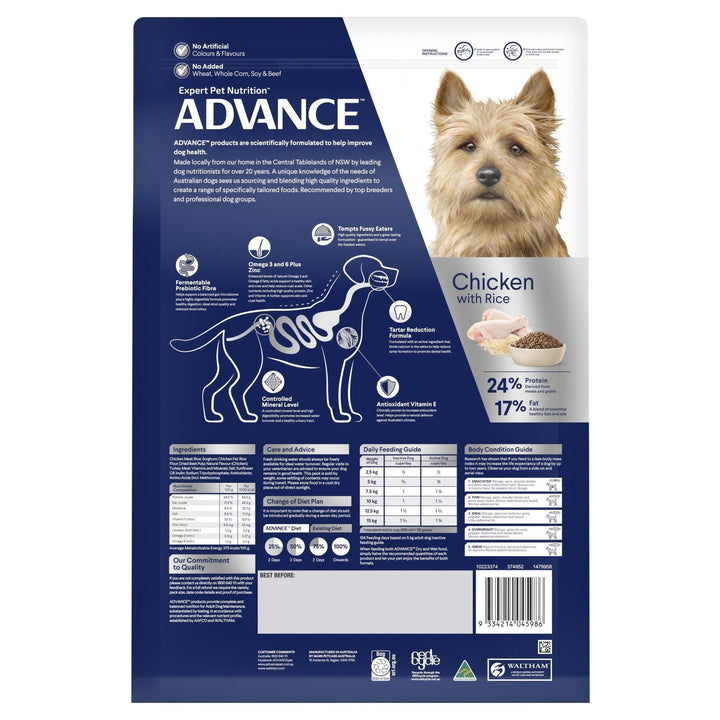 ADVANCE Small Adult Dry Dog Food Chicken with Rice - Just For Pets Australia