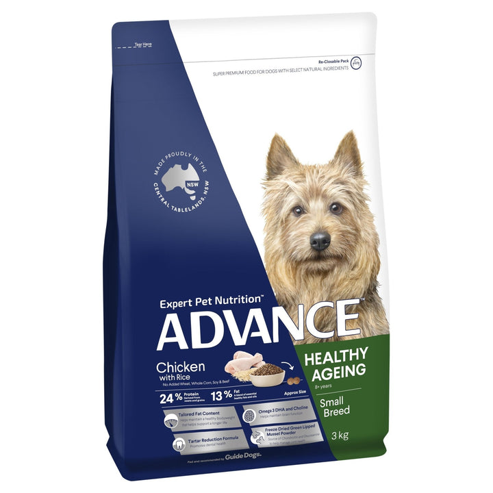 ADVANCE Small Healthy Ageing Dry Dog Food Chicken with Rice 3kg Bag - Just For Pets Australia