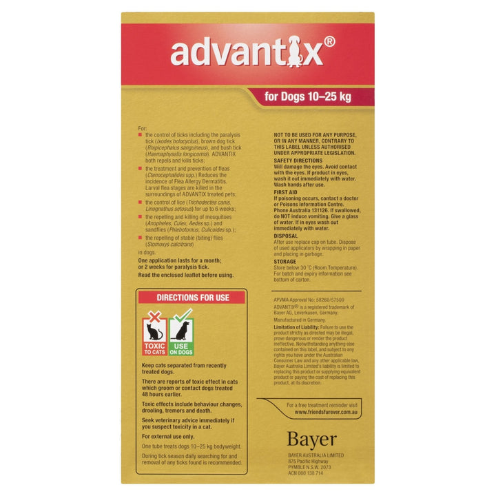 Advantix Fleas & Ticks For Dogs 10 - 25kg - Just For Pets Australia