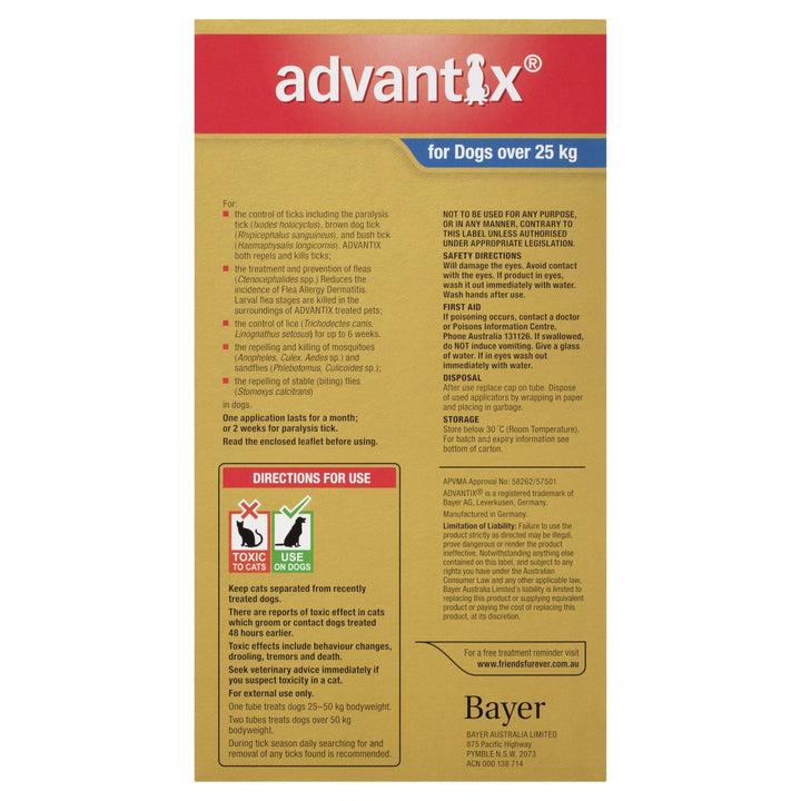 Advantix Fleas & Ticks For Dogs Over 25kg - Just For Pets Australia