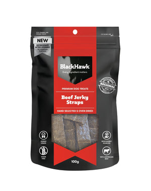 Black Hawk Beef Jerky Straps 100g - Just For Pets Australia