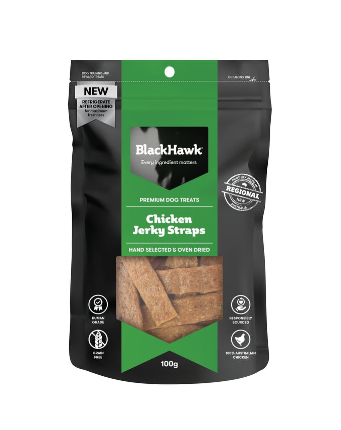 Black Hawk Chicken Jerky Straps 100g - Just For Pets Australia