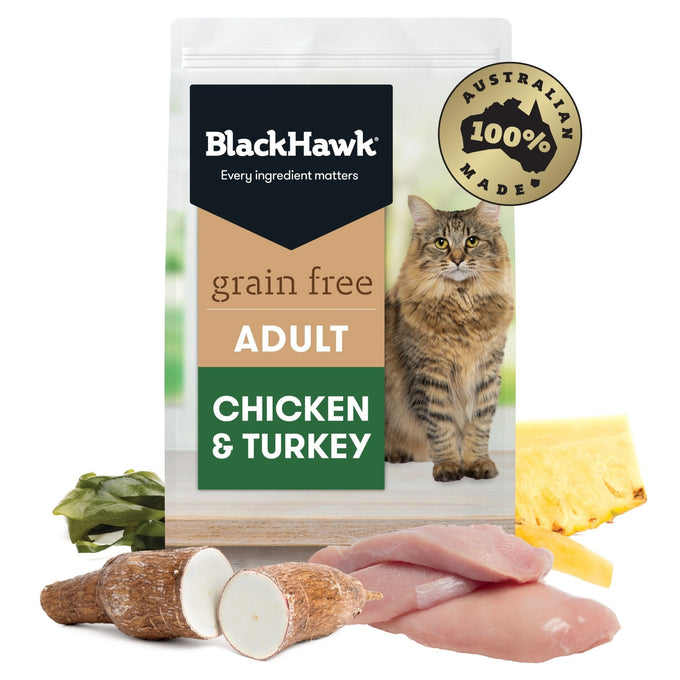 Black Hawk Grain Free Adult Cat Chicken & Turkey Dry Food - Just For Pets Australia