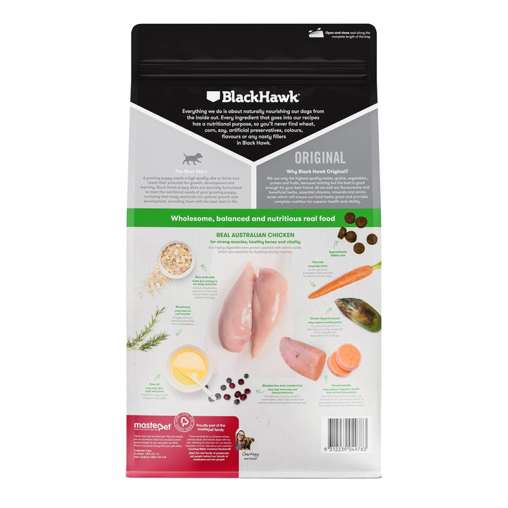 Black Hawk Original Chicken & Rice Large Breed Puppy - Just For Pets Australia