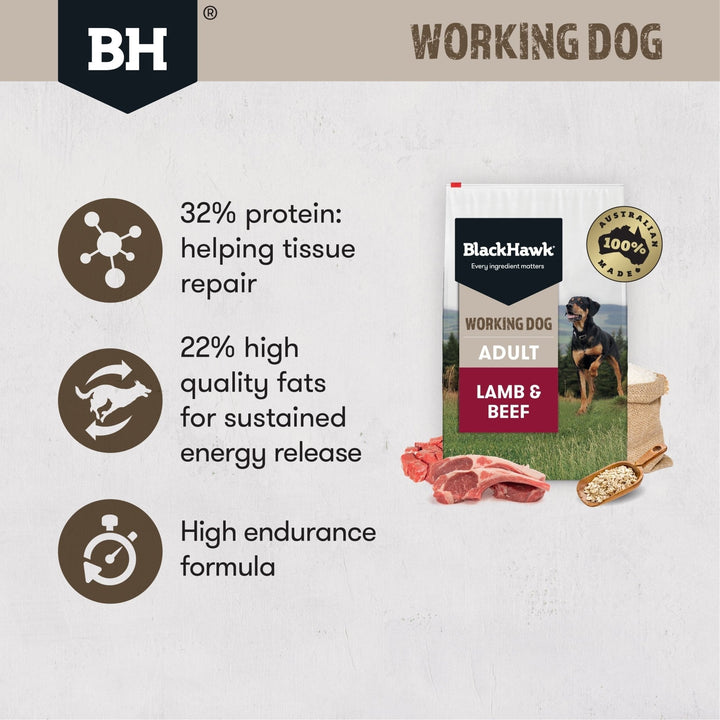 Black Hawk Working Dog Lamb & Beef Dry Food 20kg - Just For Pets Australia