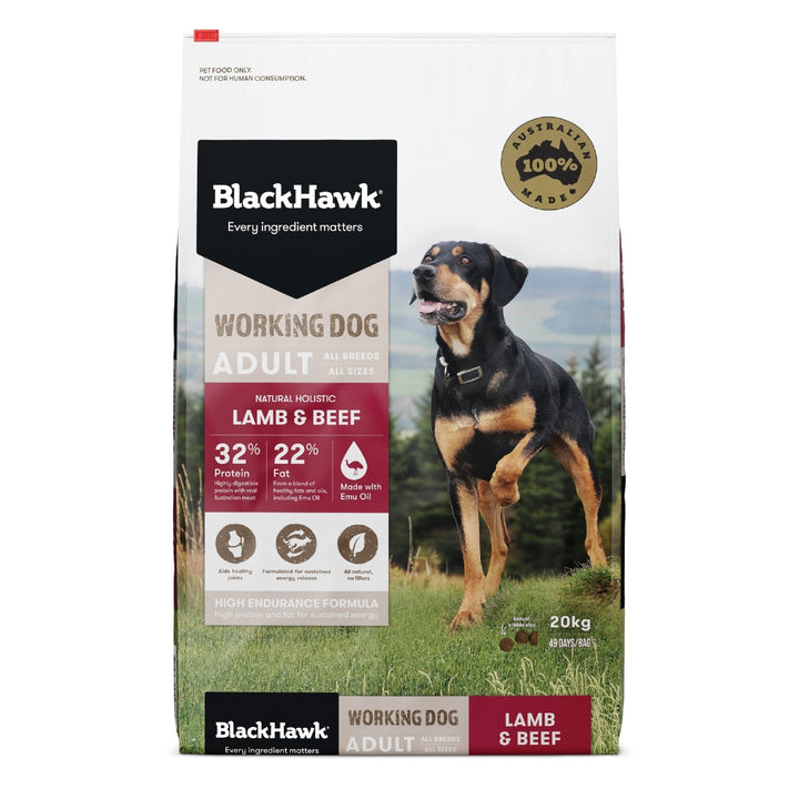 Black Hawk Working Dog Lamb & Beef Dry Food 20kg - Just For Pets Australia