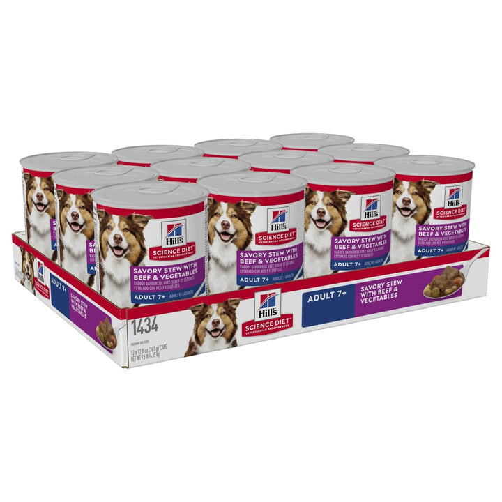 Hill's Science Diet Adult 7+ Savory Stew Beef & Vegetables Canned Dog Food, 363g, 12 Pack - Just For Pets Australia