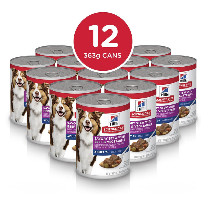 Hill's Science Diet Adult 7+ Savory Stew Beef & Vegetables Canned Dog Food, 363g, 12 Pack - Just For Pets Australia