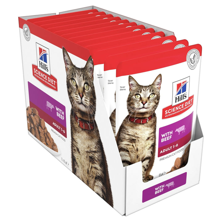 Hill's Science Diet Adult Beef Cat Food Pouches 12x85g - Just For Pets Australia