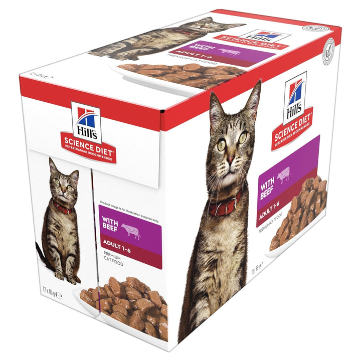 Hill's Science Diet Adult Beef Cat Food Pouches 12x85g - Just For Pets Australia