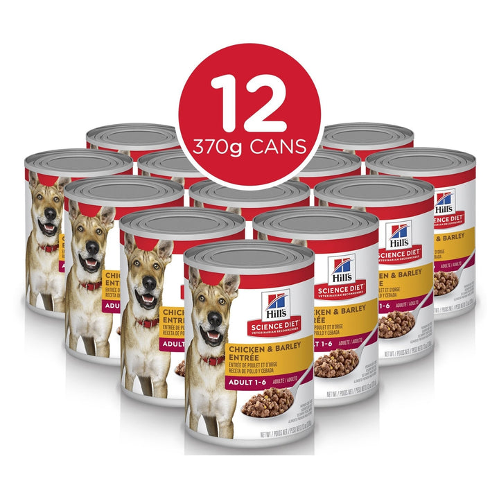 Hill's Science Diet Adult Chicken & Barley Entrée Canned Dog Food, 370g, 12 Pack - Just For Pets Australia