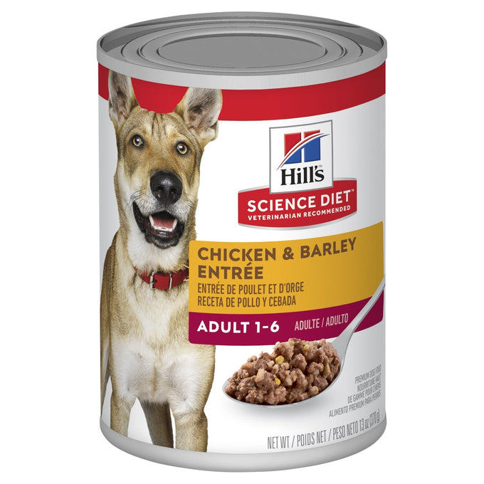 Hill's Science Diet Adult Chicken & Barley Entrée Canned Dog Food, 370g, 12 Pack - Just For Pets Australia