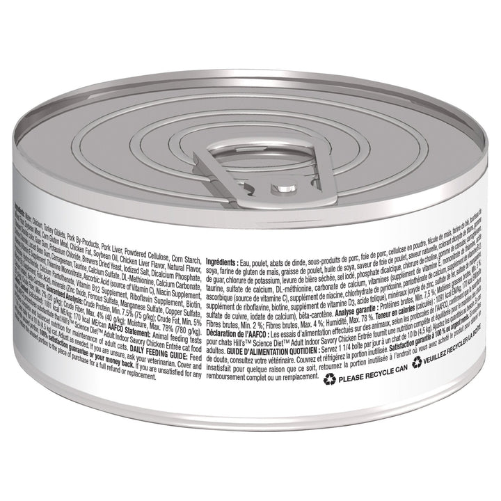 Hill's Science Diet Adult Indoor Savory Chicken Entrée Canned Cat Food, 156g, 24 Pack - Just For Pets Australia