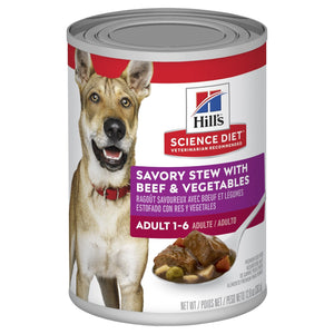 Hills Science Diet Adult Savory Stew Beef & Vegetables Canned Dog Food, 363g, 12 Pack - Just For Pets Australia