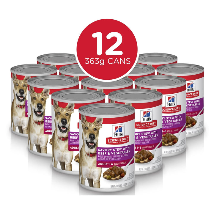 Hills Science Diet Adult Savory Stew Beef & Vegetables Canned Dog Food, 363g, 12 Pack - Just For Pets Australia