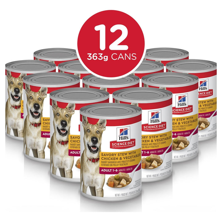 Hills Science Diet Adult Savory Stew Chicken & Vegetables Canned Dog Food, 363g, 12 Pack - Just For Pets Australia