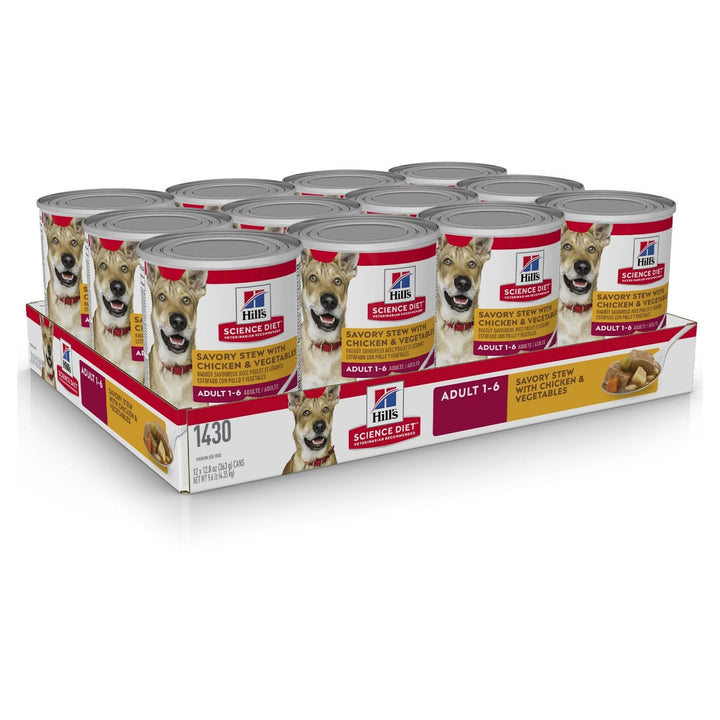Hills Science Diet Adult Savory Stew Chicken & Vegetables Canned Dog Food, 363g, 12 Pack - Just For Pets Australia