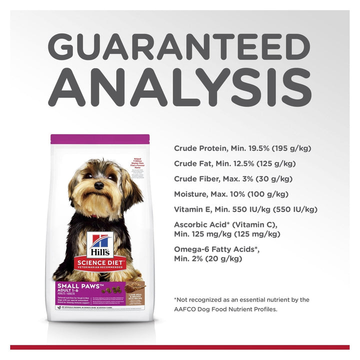Hill's Science Diet Adult Small Paws Lamb Meal & Brown Rice Recipe Dry Dog Food 2.04kg - Just For Pets Australia